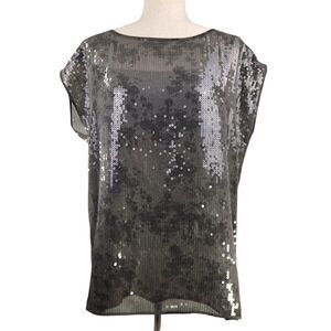 Eileen Fisher Sequin Cap Sleeve Blouse Top w/Cami Large Party Wedding Guest Glam